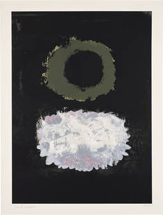 Adolph Gottlieb: Black Field (A.A.A. 74) 1972 Screenprint in colors, on wove paper, with full margins. I. 24 x 17 1/2 in. (61 x 44.5 cm) S. 36 x 27 5/8 in. (91.4 x 70.2 cm) Signed, dated and numbered 136/150 in