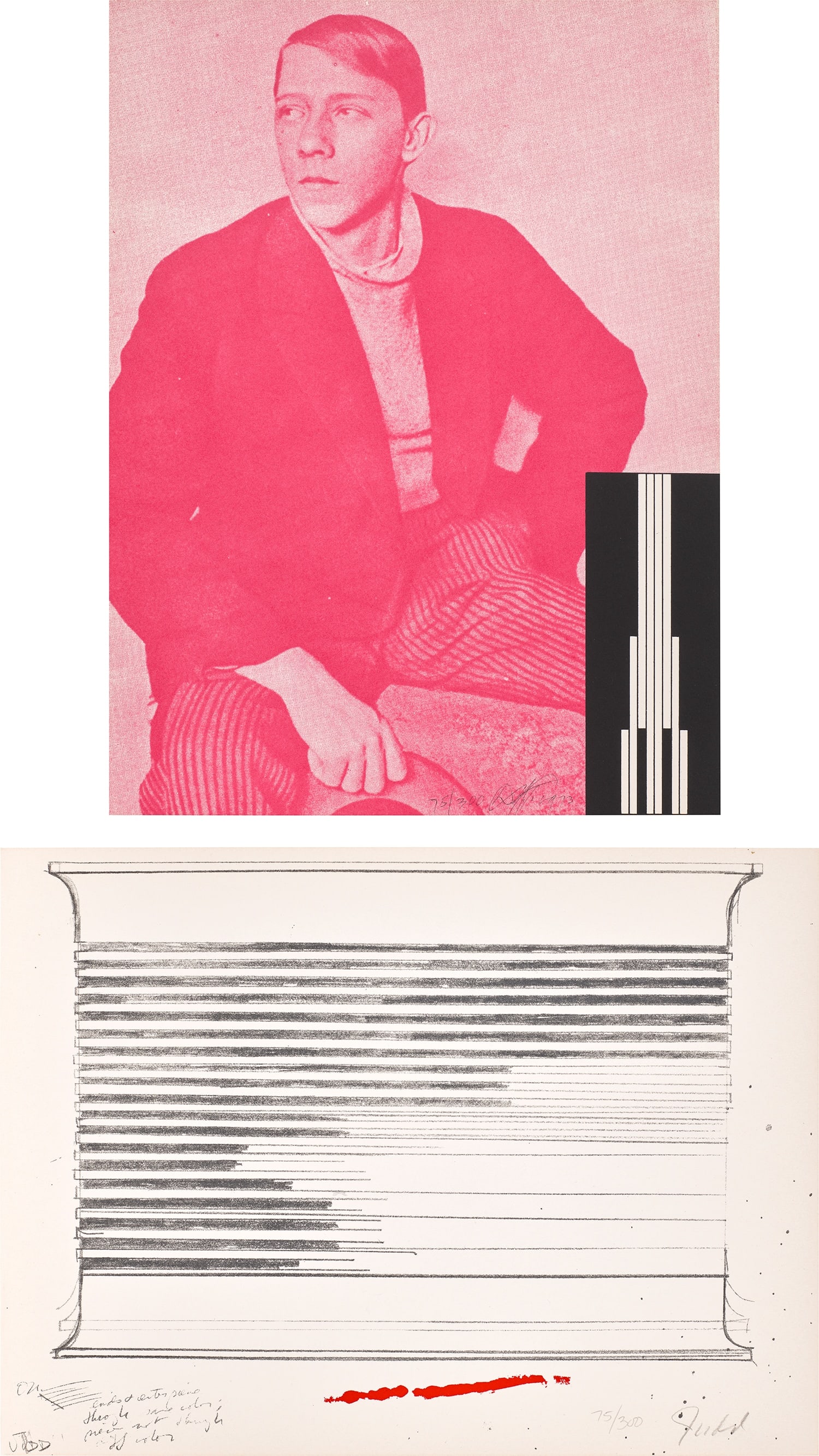 Donald Judd; and Dan Flavin: The New York Collection for Stockholm: two plates 1973 One screenprint and lithograph in colours, and one screenprint in colours, on wove paper, the full sheets. both S. 30.4 x 22.8 cm (11 7/8 x 8 7/8