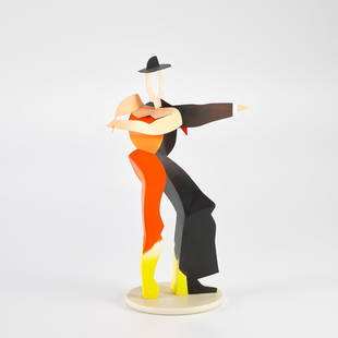 Allen Jones: Dancing Couple 2014 Multiple comprised of etched brass, hand painted in acrylic, with a corian base, contained in the original wooden and Perspex display box. 44.2 x 28.8 x 24 cm (17 3/8 x 11 3/8 x 9