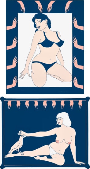 John Wesley: Maiden, from 11 Pop Artists, Volume I; and Bird Lady, from 11 Pop Artists, Volume II 1965 Two screenprints in colours, on wove paper, the full sheets. Maiden S. 60.7 x 50.6 cm (23 7/8 x 19 7/8 in.) Bi