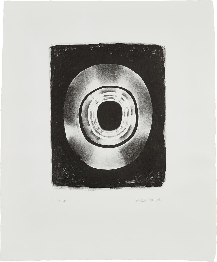 Lee Bontecou: Seventh Stone (S. 21) 1965-68 Lithograph, on Chatham British paper, with full margins. I. 14 1/4 x 10 5/8 in. (36.2 x 27 cm) S. 24 7/8 x 20 in. (63.2 x 50.8 cm) Signed, dated, and numbered '16-31' in