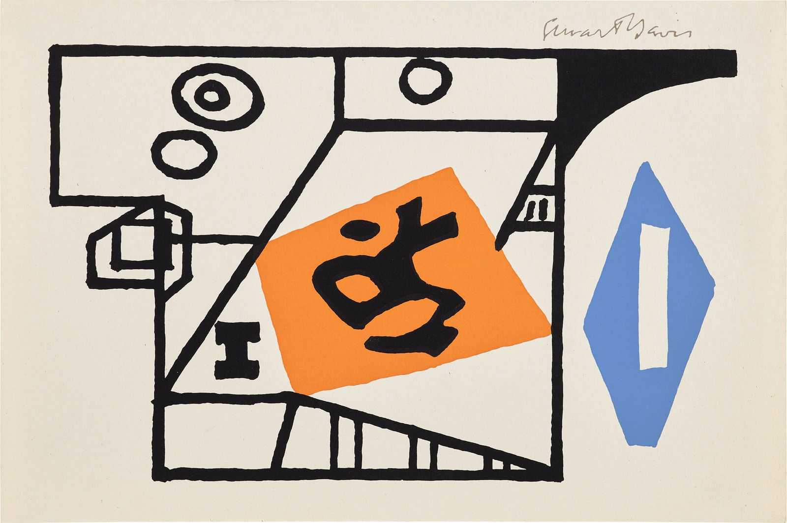 Stuart Davis: Ivy League (C. & M. p. 79) 1953 Screenprint in colors, on wove paper, with full margins. I. 5 x 7 7/8 in. (12.7 x 20 cm) S. 6 x 9 in. (15.2 x 22.9 cm) With stenciled signature, from the edition of an