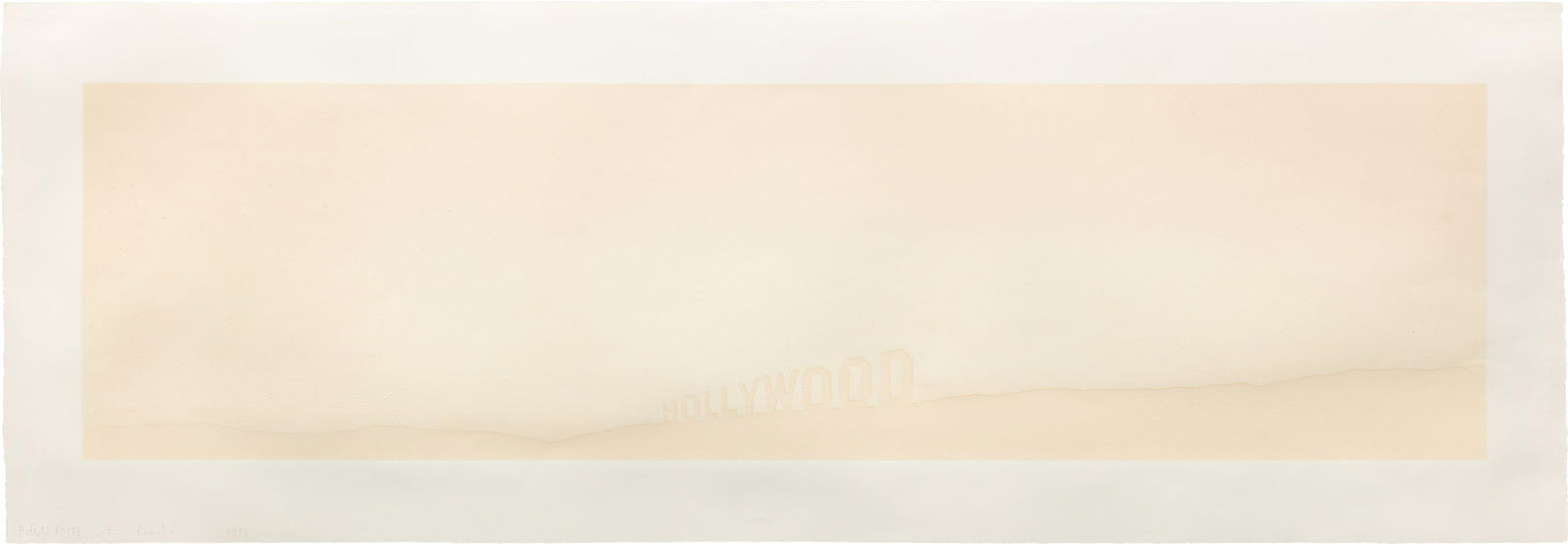 Ed Ruscha: Fruit-Metrecal Hollywood (E. 53) 1971 Screenprint in grape jam, apricot jam and Metrecal, on Copperplate Deluxe paper, with full margins. I. 10 x 37 1/2 in. (25.4 x 95.3 cm) S. 14 1/2 x 42 in. (36.8 x