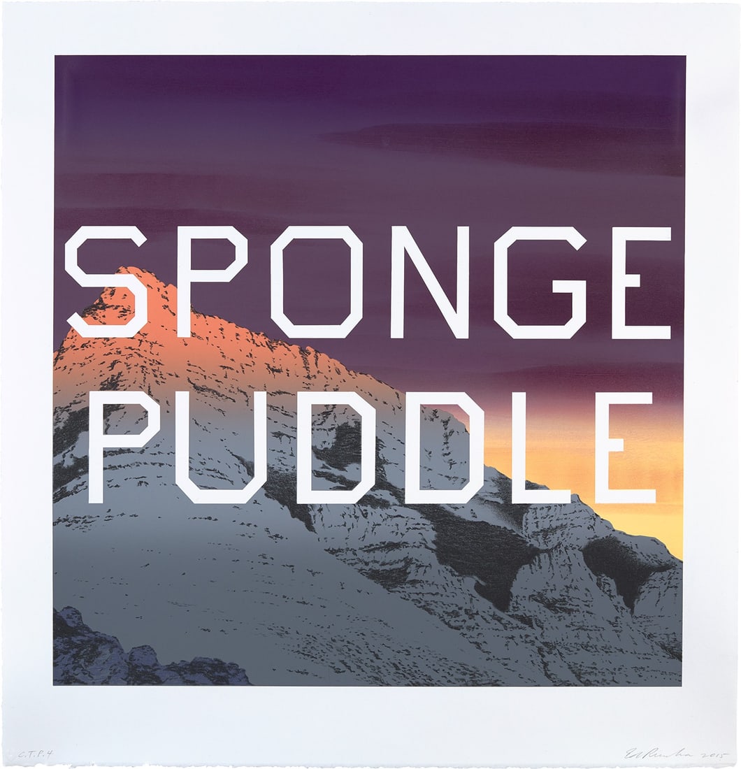 Ed Ruscha: Sponge Puddle, from Mountain Prints 2015 Unique lithograph in colors, on Rives BFK paper, with full margins. I. 24 x 24 in. (61 x 61 cm) S. 29 x 28 in. (73.7 x 71.1 cm) Signed, dated and numbered 'C.T