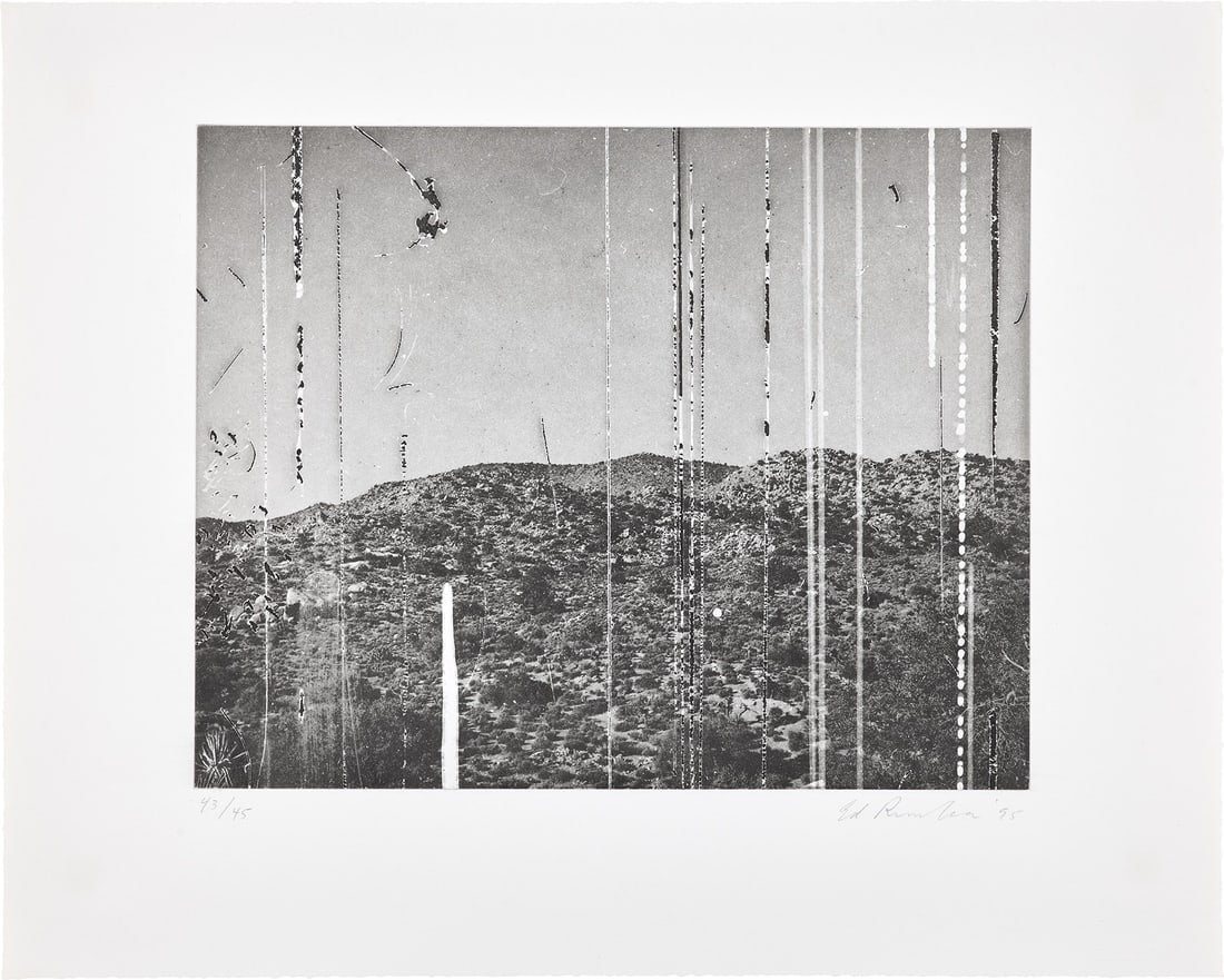Ed Ruscha: Section 22, from Gravure Group (E. 236) 1995 Photogravure, on Somerset Satin paper, with full margins. I. 10 7/8 x 13 5/8 in. (27.6 x 34.6 cm) S. 16 x 20 in. (40.6 x 50.8 cm) Signed, dated and numbere