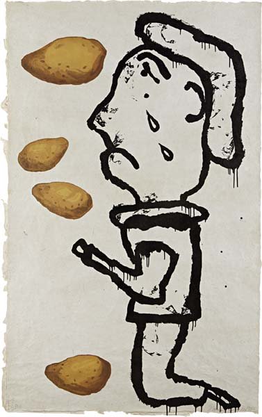 DONALD BAECHLER, Potato Sellers (Prayer Print), 19: Lithograph in colors, on handmade Nepali paper coated with Caolin clay, the full sheet,. S. 78 x 48 1/4 in (198.1 x 122.6 cm). signed, dated `1990’ and numbered 3/20 in pencil (there were also 3 art