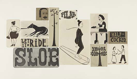 MARGARET KILGALLEN, Untitled, 1999: Aquatints in colors, on Chine collé to one sheet of Somerset paper, with full margins,. I. 23 1/2 x 47 in (59.7 x 119.4 cm); S. 31 x 54 in (78.7 x 137.2 cm). signed with initials, dated `99' and numb