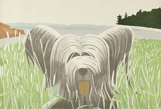ALEX KATZ, Dog at Ducktrap, 1975-76: Lithograph in colors, on Arches Cover paper, the full sheet,. S. 29 1/4 x 43 in (74.3 x 109.2 cm). signed and numbered 39/90 in pencil (there were also 18 artist's proofs), co-published by Brooke Alex