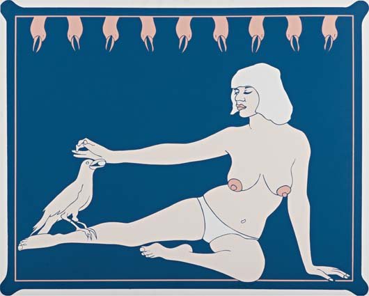 JOHN WESLEY, Bird Lady, from 11 Pop Artists, Volum: Screenprint in colors, on heavy wove paper, the full sheet,. S. 24 x 30 in (61 x 76.2 cm). signed, dated `65’ and numbered 69/200 in pencil (there were also 50 artist's proofs), published by Origina
