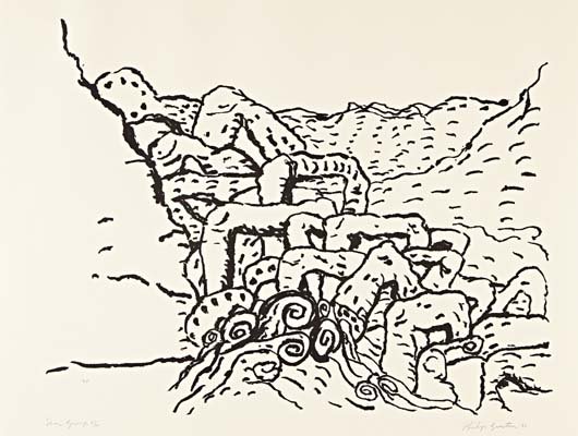 PHILIP GUSTON: Sea Group, 1983. Lithograph, on Arches Cover paper, with full margins, I. 28 1/2 x 36 3/4 in (72.4 x 93.3 cm) S. 32 x 42 1/2 in (81.3 x 108 cm). signed, titled, dated `80’ and numbered 29/50 in penc