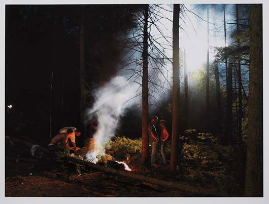 GREGORY CREWDSON: Gathering I (Production Still), 2003. Digital C print, on matte photo paper, with full margins, I. 12 x 16 in (30.5 x 40.6 cm) S. 14 x 18 in (35.6 x 45.7 cm). signed and dated `2003' in black ink, fro