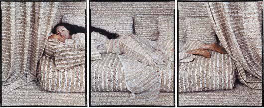 LALLA ESSAYDI, Les Femmes du Maroc, Harem Beauty, no.: Chromogenic print triptych. Each 21 1/4 x 16 3/4 in. (54 x 42.5 cm) Overall 24 1/2 x 60 in. (62.2 x 152.4 cm). One panel signed, titled, dated and numbered 13/15 in ink on an artist's label affixed to