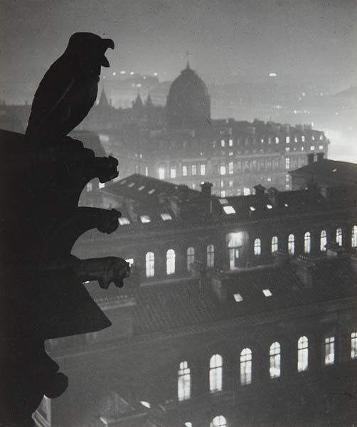 BRASSAÏ (GYULA HALASZ), Nocturnal View from Notre Dame: Gelatin silver print, printed after 1955. 10 3/4 x 9 in. (27.3 x 22.9 cm). Signed in ink, '81 Faubourg St-Jacques' and '81 Du Faub St-Jacques' copyright credit stamps on the verso. PROVENANCE Monte Cl