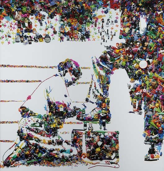 VIK MUNIZ, Shoeshine Boy, after Lewis Hine from Rebus,: Chromogenic print. 72 x 70 in. (182.9 x 177.8 cm). Signed, dated in ink, printed title, date and number AP 2/4 on a gallery label affixed to the reverse of the flush-mount. One from an edition of 6 pl