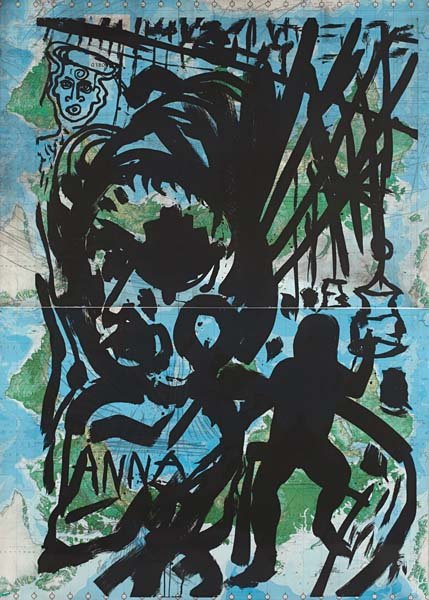 JULIAN SCHNABEL, For Anna Magnani, 1981 •: PROPERTY FROM AN AMERICAN CORPORATION THIS LOT IS SOLD WITH NO RESERVE Etching and aquatint, printed on two sheets of map, the full sheets, signed, dated `81' and numbered 15/35 in pencil (there were