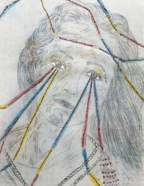 KIKI SMITH, Summer Night, from Skowhegan portfolio no.: Lithograph in colors with glitter, hand-coloring and white gold leaf, on Hosho paper, the full sheet, signed, dated '2011,' and numbered 11/30 in pencil, published by Skowhegan School of Painting and