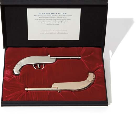 VIK MUNIZ, Drunken Duel, 1991: Two bronzed sculptures, one polished and one in silver, lettered `A' on the colophon (from the edition of 26 lettered copies), co-published by Kunst Editions and Stux Gallery, New York, in excellent c