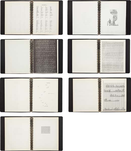 CARL ANDRE, Seven Books: Three Operas; A Theory of: Artists' books, comprised of seven vinyl ring binders, with photocopy/xeroxes, presumably from the proposed but not completed edition of 36 in 1969 (aside from the final lettered edition of 12 compile