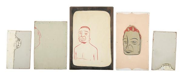 BARRY McGEE (b. 1966) Untitled (Five Works).: BARRYMcGEE(b. 1966)Untitled (Five Works).House paint on wood in four parts and one panel of house paint on metal.