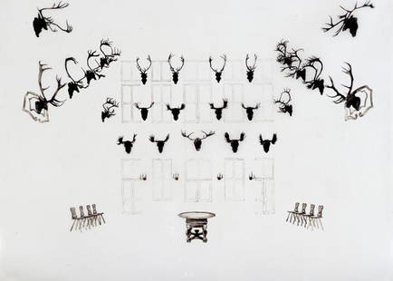 MATT SAUNDERS (b. 1975) Antlers, Schloβ M: MATTSAUNDERS(b. 1975)Antlers, Schloβ Moritzburg.Signed and dated lower right. Ink on Mylar.30