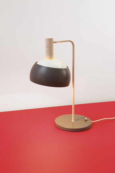 FINN JUHL Adjustable desk lamp, ca. 1963 Ma: FINNJUHLAdjustable desk lamp, ca. 1963Manufactured by Lyfa, Denmark; enameled steel and aluminum, brass