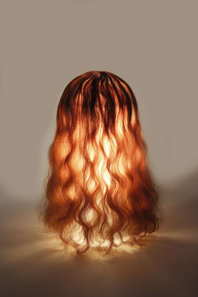 ROLF SACHS "Rita" wig light, 2004 Number 2: ROLFSACHS"Rita" wig light, 2004Number 2 from an edition of 7; blown borosilicate glass, hair, printed on the glass "Rolf Sac