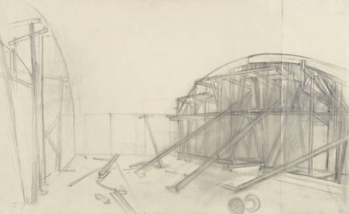 RACKSTRAW DOWNES b. 1939 Chinati West Building,: RACKSTRAW DOWNESb. 1939Chinati West Building, 1998Graphite on tan paper19 ¾ x 30 ¾ i