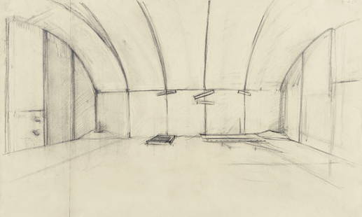 RACKSTRAW DOWNES b. 1939 Chinati East Building,: RACKSTRAW DOWNESb. 1939Chinati East Building, 1998Graphite on tan paper.19 ¾ x 30 ¾