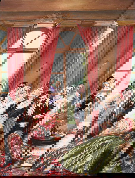 DELIA BROWN b. 1969 Untitled Genre Scene (Red: DELIABROWNb. 1969Untitled Genre Scene (Red Room), 1999Oil on panel.15 ¾ x 12 in. (40 x 30.5 cm).</