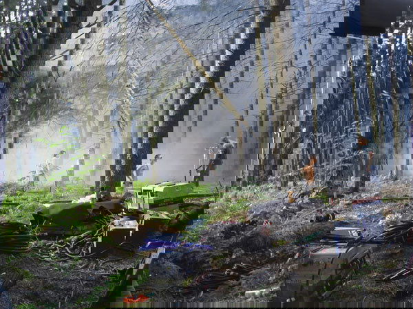 GREGORY CREWDSON b. 1962 Production Still (Fo: GREGORYCREWDSONb. 1962Production Still (Forest Gathering), 2003C-print.12 x 16 in. (30.5 x 40.6 cm