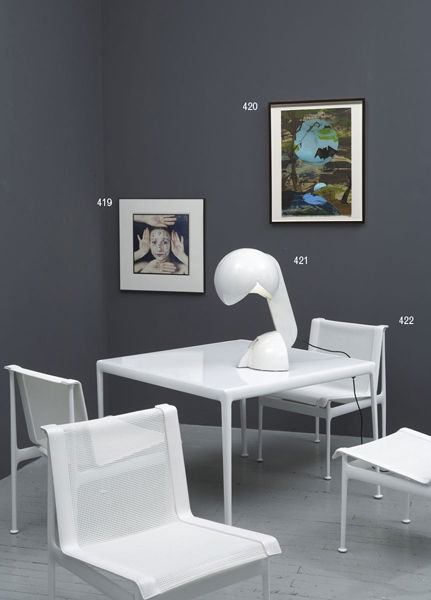 RICHARD SCHULTZ b. 1926 Table and four chairs: RICHARDSCHULTZb. 1926Table and four chairs, from the "Leisure Collection," designed 1966Painted cast aluminum, vinyl, nylon.