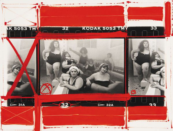 WILLIAM KLEIN b. 1928 Club Allegro Fortissimo,: WILLIAMKLEINb. 1928Club Allegro Fortissimo, Paris, 1990Gelatin silver print with red pigment.14 x