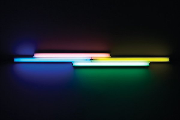 DAN FLAVIN 1933-1996 Untitled (for Donald Young: DANFLAVIN1933-1996Untitled (for Donald Young), 1987Pink, blue, yellow and green fluorescent light.