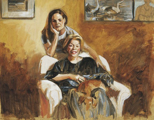 DELIA BROWN b. 1969 Study for Portrait with Pa: DELIABROWNb. 1969Study for Portrait with Pablo and Chiquita 2, 2001Acrylic on board.11 x 14 in. (2