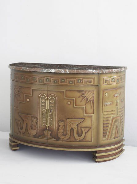 OTTO WRETLING Cabinet, ca. 1930 Gilded and pa: OTTOWRETLINGCabinet, ca. 1930Gilded and painted mahogany, marble.29 ¾ x 41 ⅜ x 20 &f