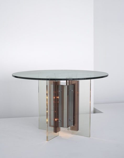 PHILIPPE JEAN Illuminating table, ca. 1970 P: PHILIPPEJEANIlluminating table, ca. 1970Perspex, chrome-plated metal, glass. Incised "Ph JEAN."29