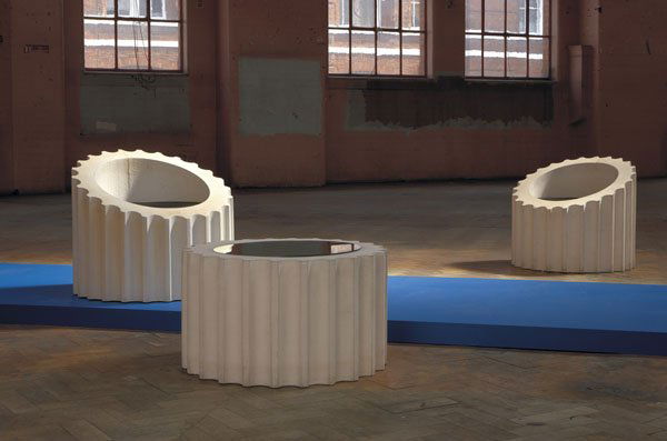 STUDIO 65 PIERO GILARDI Founded in 1965 b. 194: STUDIO 65 PIERO GILARDIFounded in 1965 b. 1942Rare "Attica" table and pair of chairs, ca. 1972Polyurethane foam, "Gufl