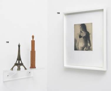 HAIM STEINBACH b. 1944 Untitled (Eiffel Tower: HAIMSTEINBACHb. 1944Untitled (Eiffel Tower, Pepper Mill), 2001Cast metal Eiffel tower and wooden pepper mill.