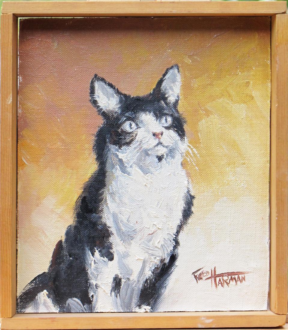 Teenie: An original oil on board painting by artist Fred Harmon, creator of the comic strip Red Ryder and an original member of the Cowboy Artists of America. This piece is titled "Teenie" and is dated 1971.