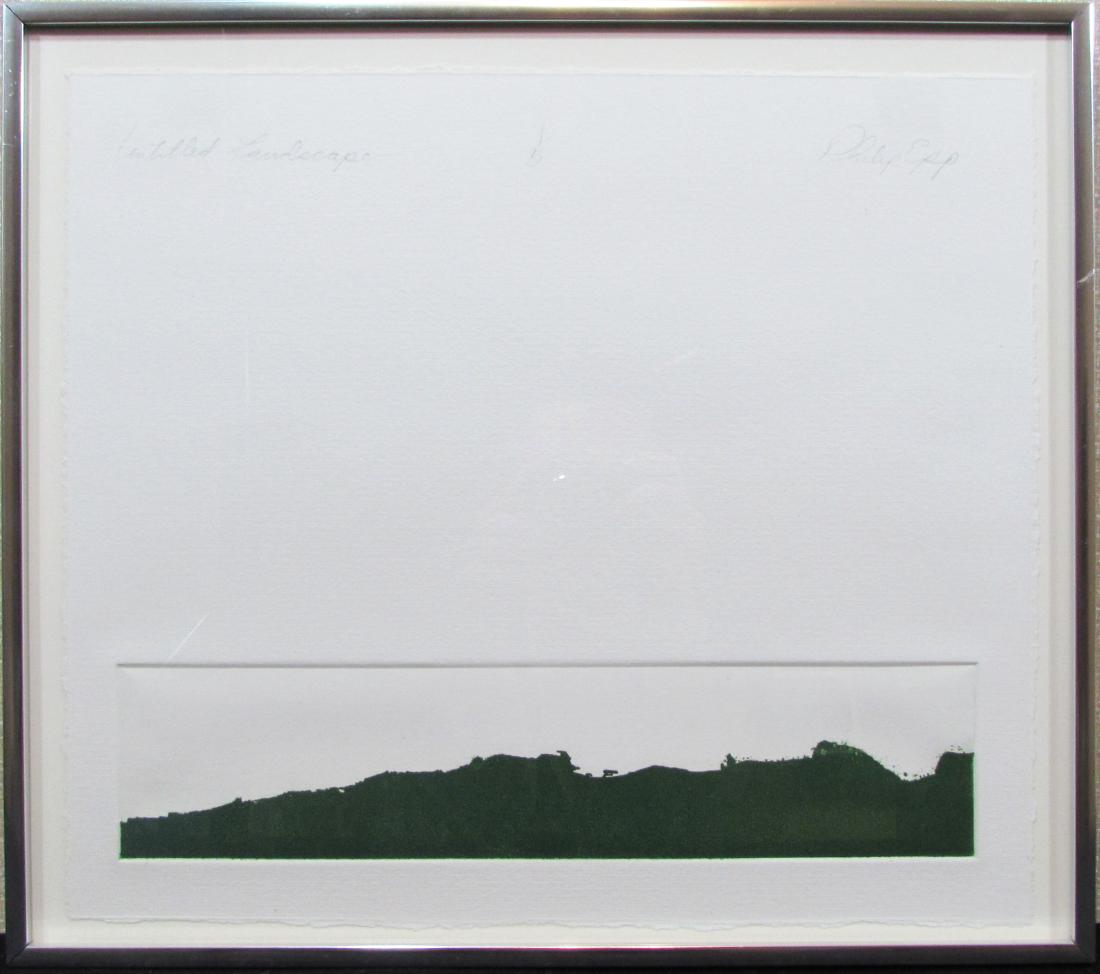 Untitled Landscape: This embossed print by artist Phillip Epp is titled "Untitled Landscape" and measures 12.75" x 14.5". It is number 1/5 and is in good condition with a signature in the upper right corner. Phil Epp was