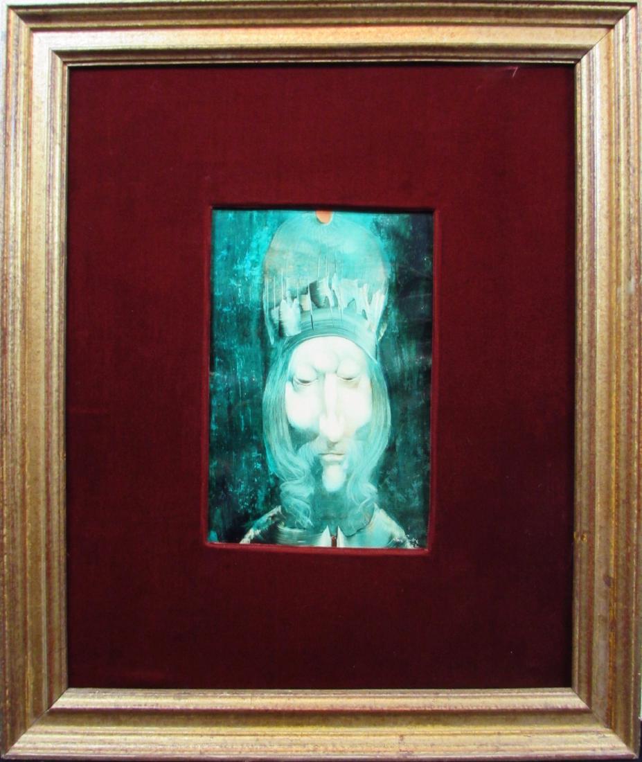 The Wise Man: This original oil on paper piece by artist Ender Szasz is titled "The Wise Man" and is dated 1967. In good condition, this piece measures 10.25" x 6.75" and is signed by the artist in the lower right