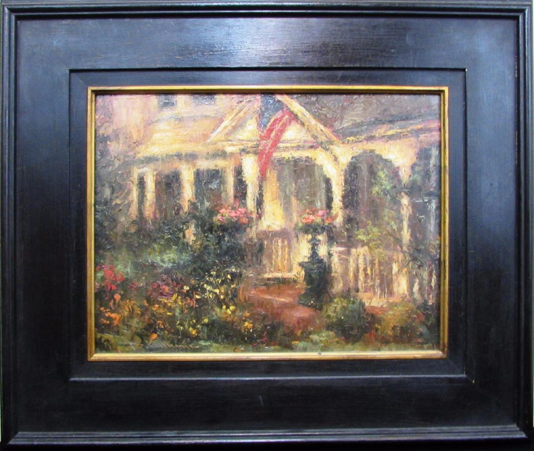 Tuscany Inn: This original oil on board piece by artist Todd Williams is titled "Tuscany Inn". In good condition, this piece measures 12" x 16"and is signed by the artist in the lower left corner. After studying p