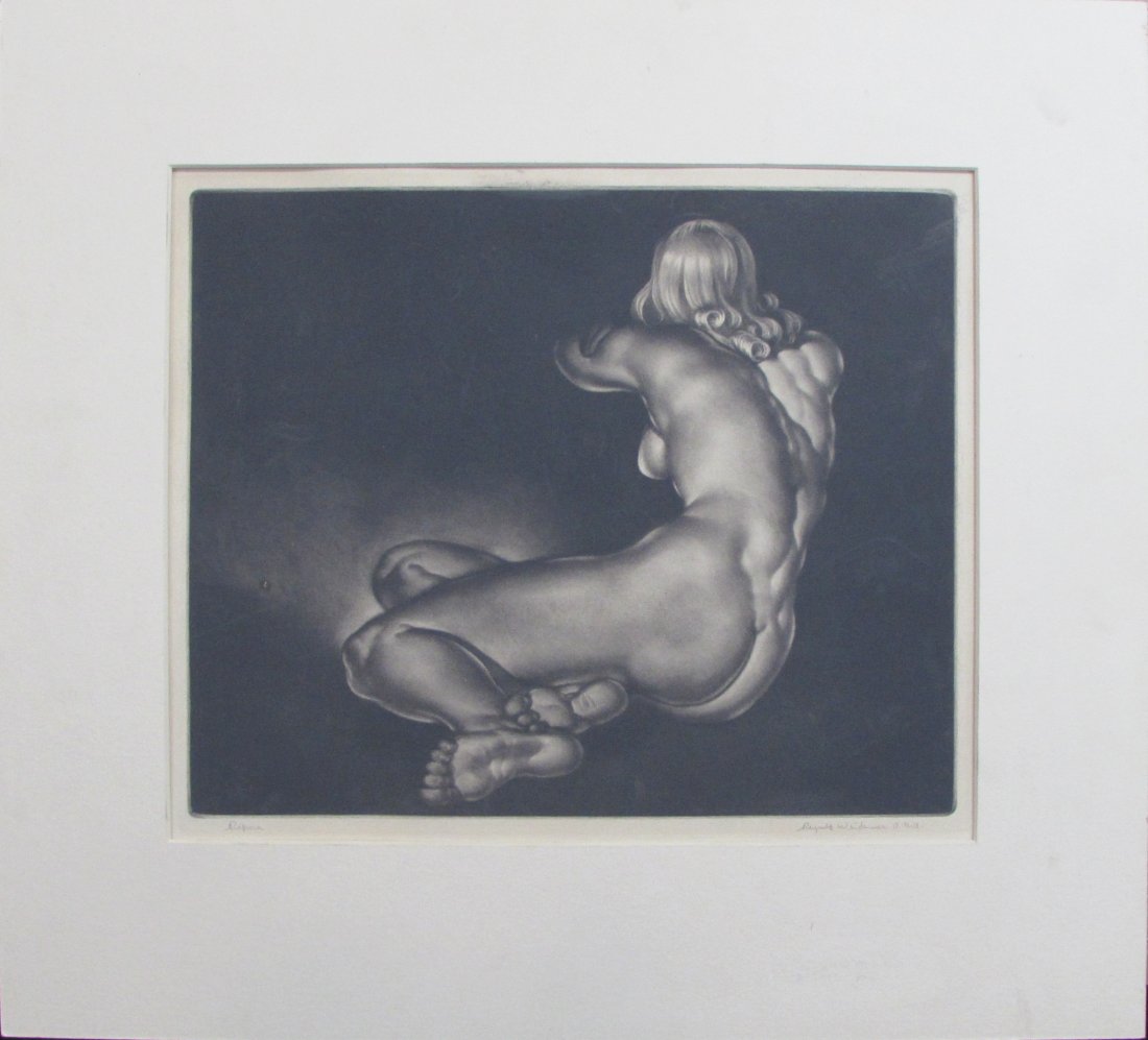 Reynold Weidenaar, lithograph, "Repose: This original lithograph by artist Reynold Weidenaar is titled "Repose". In good condition, the image measures 10.75" x 12.75" and is signed by the artist in the lower left corner of the piece. Winnin