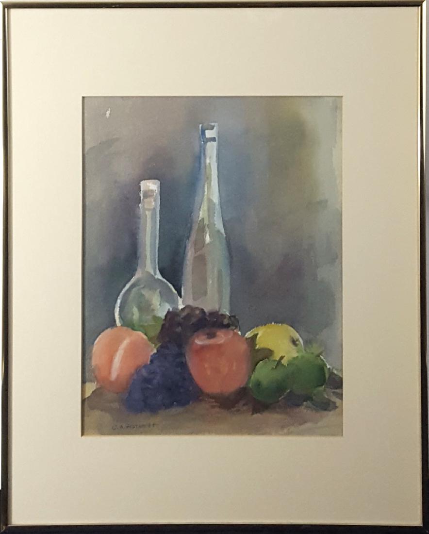 Hotvedt, Clarence A, still life, watercolor: This watercolor still life is signed C.A. Hotvedt in the lower left. The image size is 13" x 10" and is in good condition. Clarence Hotvedt was born in Eau Claire, WI, Apr. 16, 1900; died Wichita, May