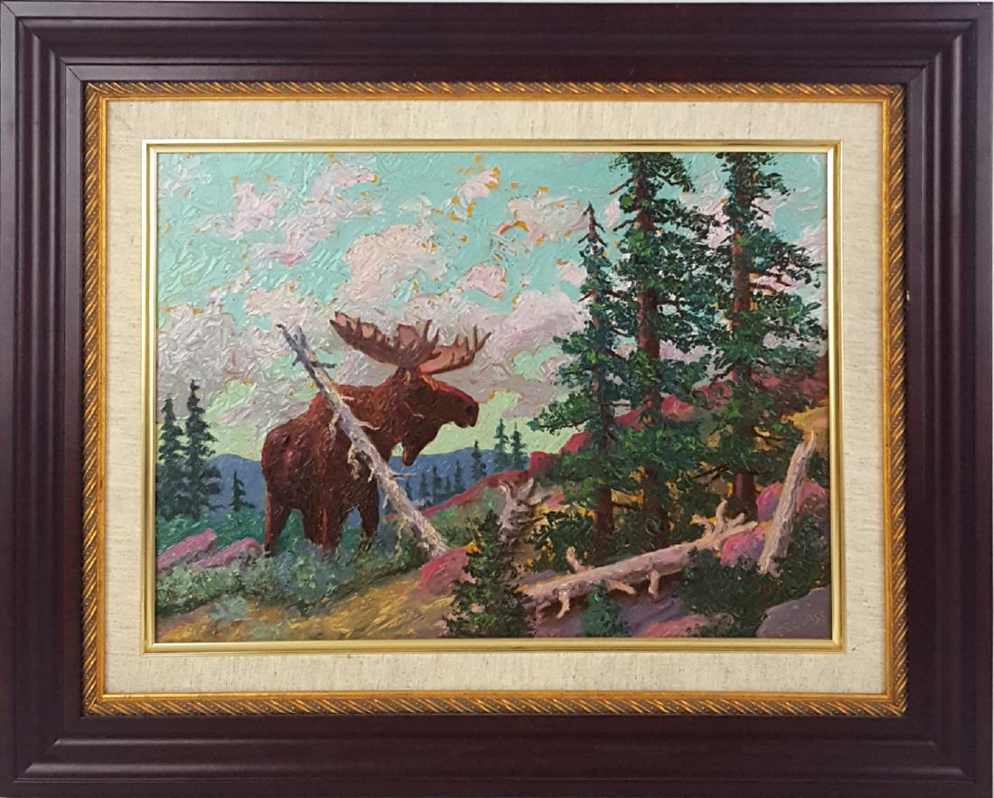 Glass, Emerson -"Moose in the Timberline" oil (1 of 4)