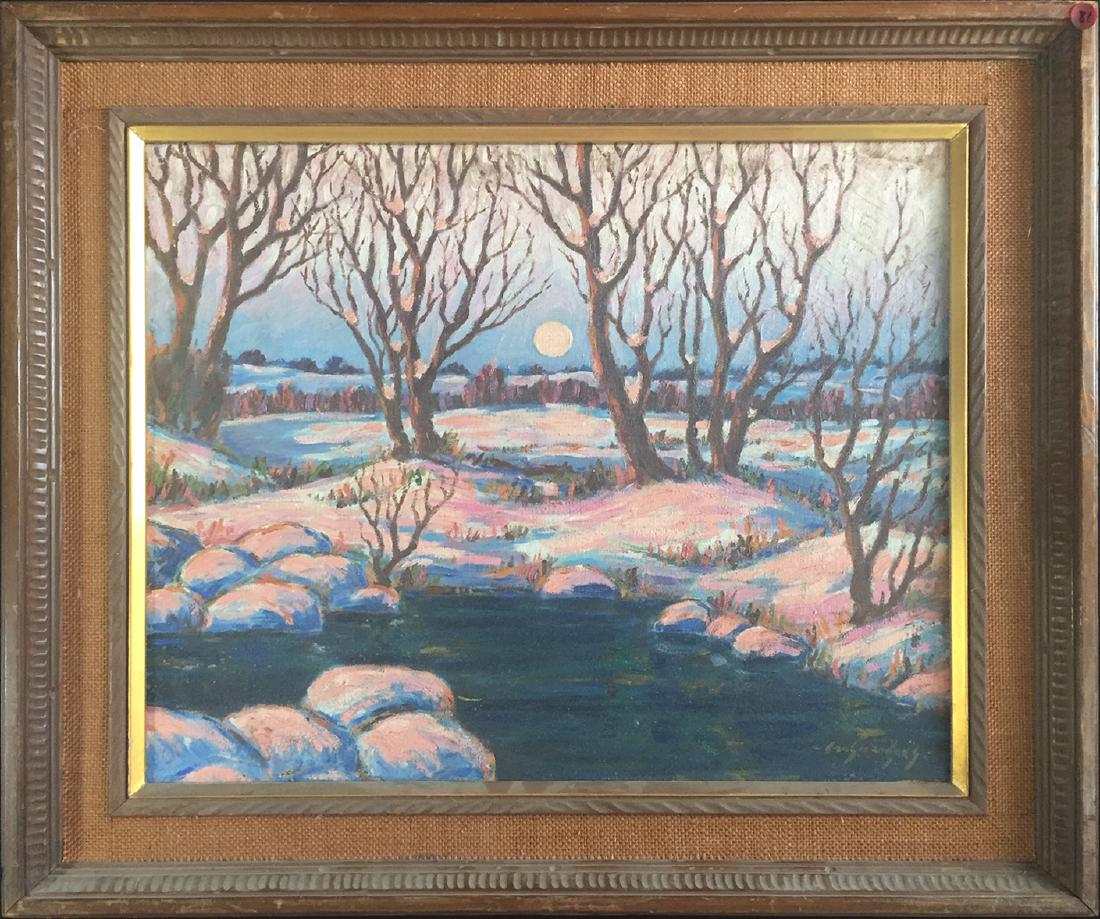 Rogers, Charles - oil on canvas, good condition, 20x24: Born in Great Bend, Kansas Jan. 27, 1911 and died Salina, Kansans Dec. 10, 1987. He was a painter, teacher, etcher, lithographer and dry pointer. He studied at the National Academy of Design; Bethany 