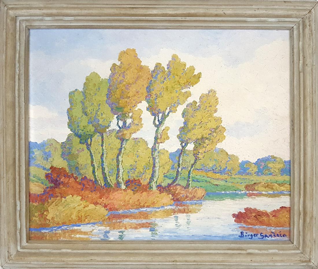 Sandzen, Birger - oil on board, good condition, 20x24: This original oil on board by Birger Sandzen is titled "Early Fall/Smoky Hill River" and was painted in 1944. Size is 20" x 24" and is good condition. This painting is signed, Birger Sandzen, in the l