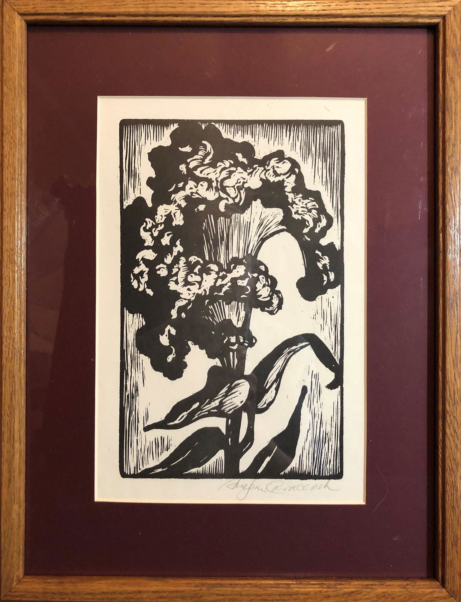 Covacevich, Sue Jean, lino-cut, 10.25x6.25, good: "Cockscomb", pencil signed " Sue Jean Covacevich" in lower right
