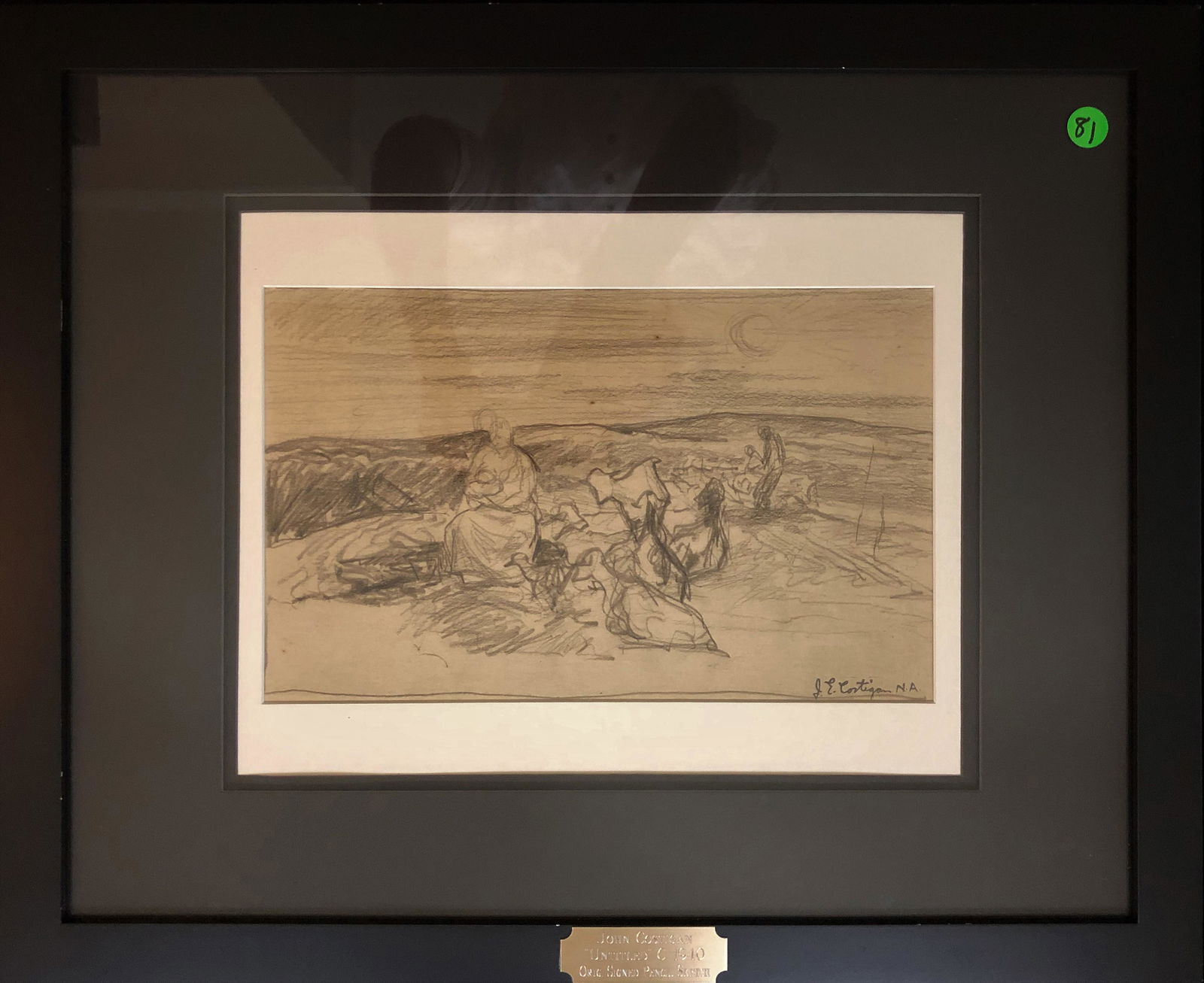 Costigan, John E., pencil drawing, 7.5x13, good: study for???, signed "J.E. Costigan" lower right