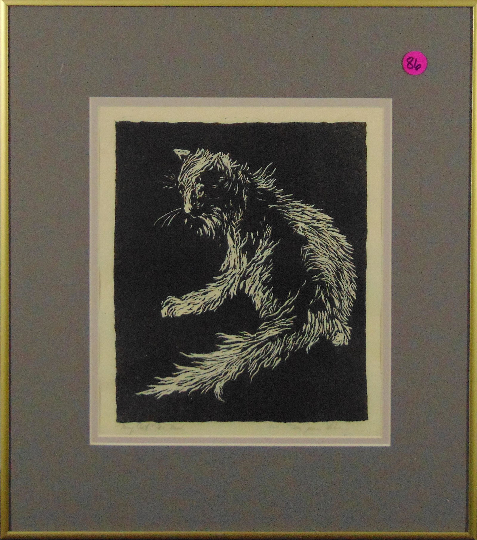 Covacevich, Sue Jean, lino-cut, 9.5x8, good: "My Cat, Mr. Mew", pencil signed "Sue Jean Hill" in lower left